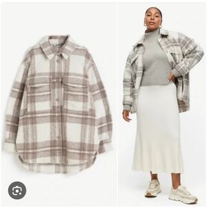 H&M Plaid Oversized Jacket - Cream and Brown